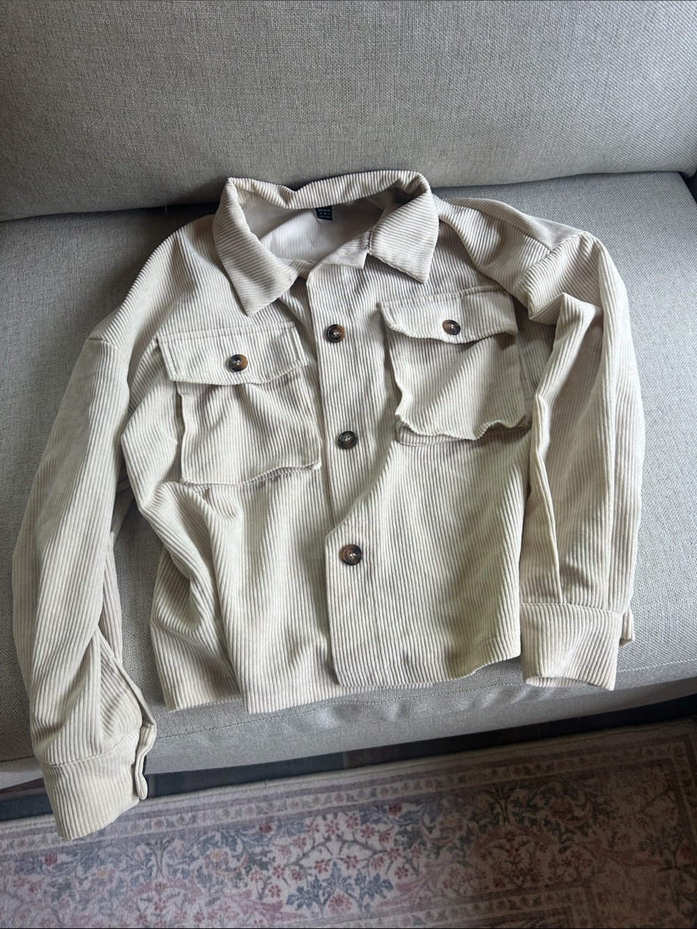 SHEIN Cream Corduroy Shacket with Chest Pockets
